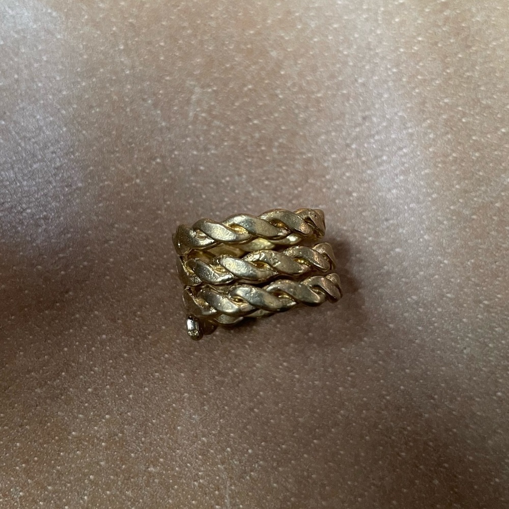 Vintage brass braided rope triple band solid ring boho gold layer stack - Picture 5 of 8